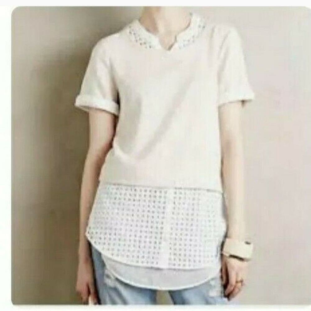 Anthropologie Eyelet Sweatshirt top Small WN